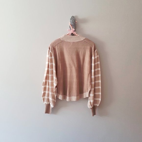 NWT Free People camel & beige stripe pullover sweater - Picture 10 of 10
